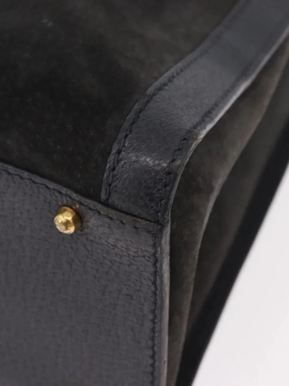 GUCCI Bamboo Tote Bag Suede Black Gold 002 2853 0260 0 Auth 183378
